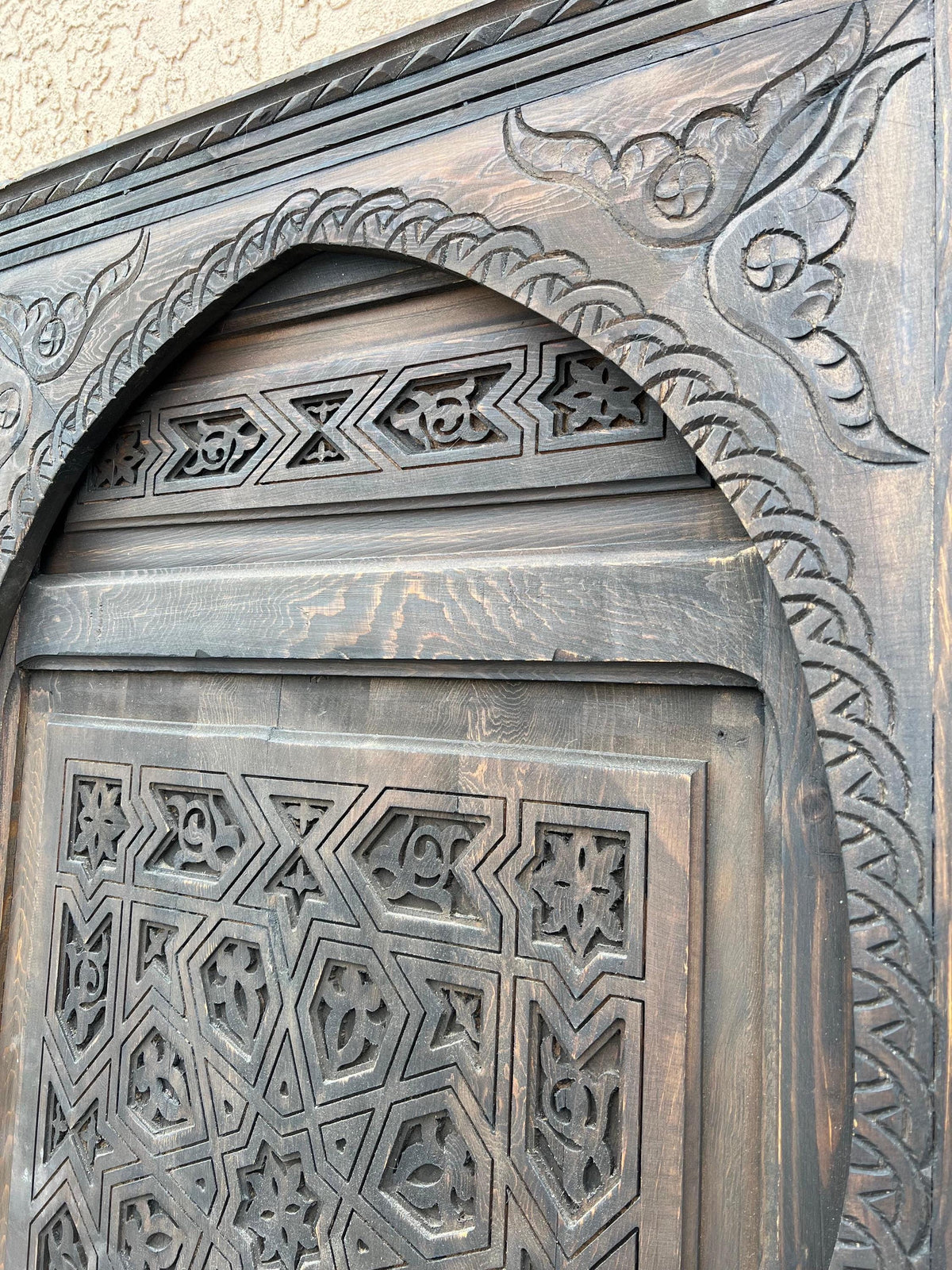 Hand Carved Moorish Wood Door, Geometric Riad Style (79x34)