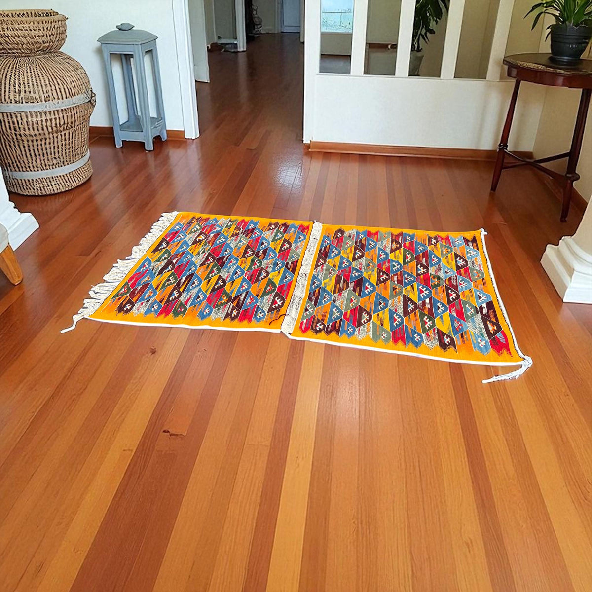 Vintage taznakht rug low pile mural moroccan carpet berber handwoven patchwork rug