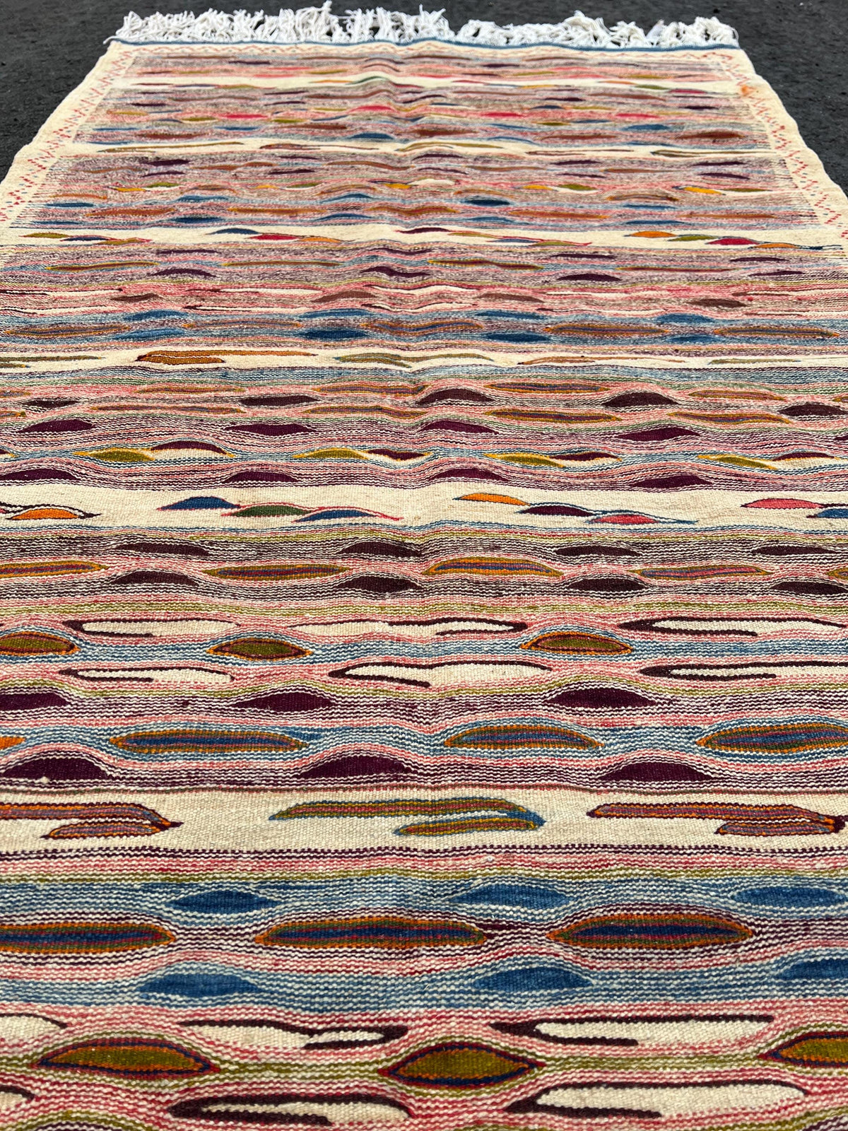 Vintage Berber carpet low pile moroccan  handwoven patchwork rug