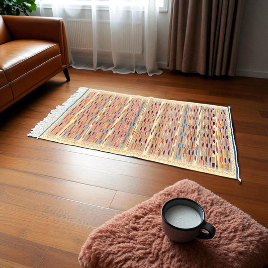 Vintage Berber carpet low pile moroccan  handwoven patchwork rug