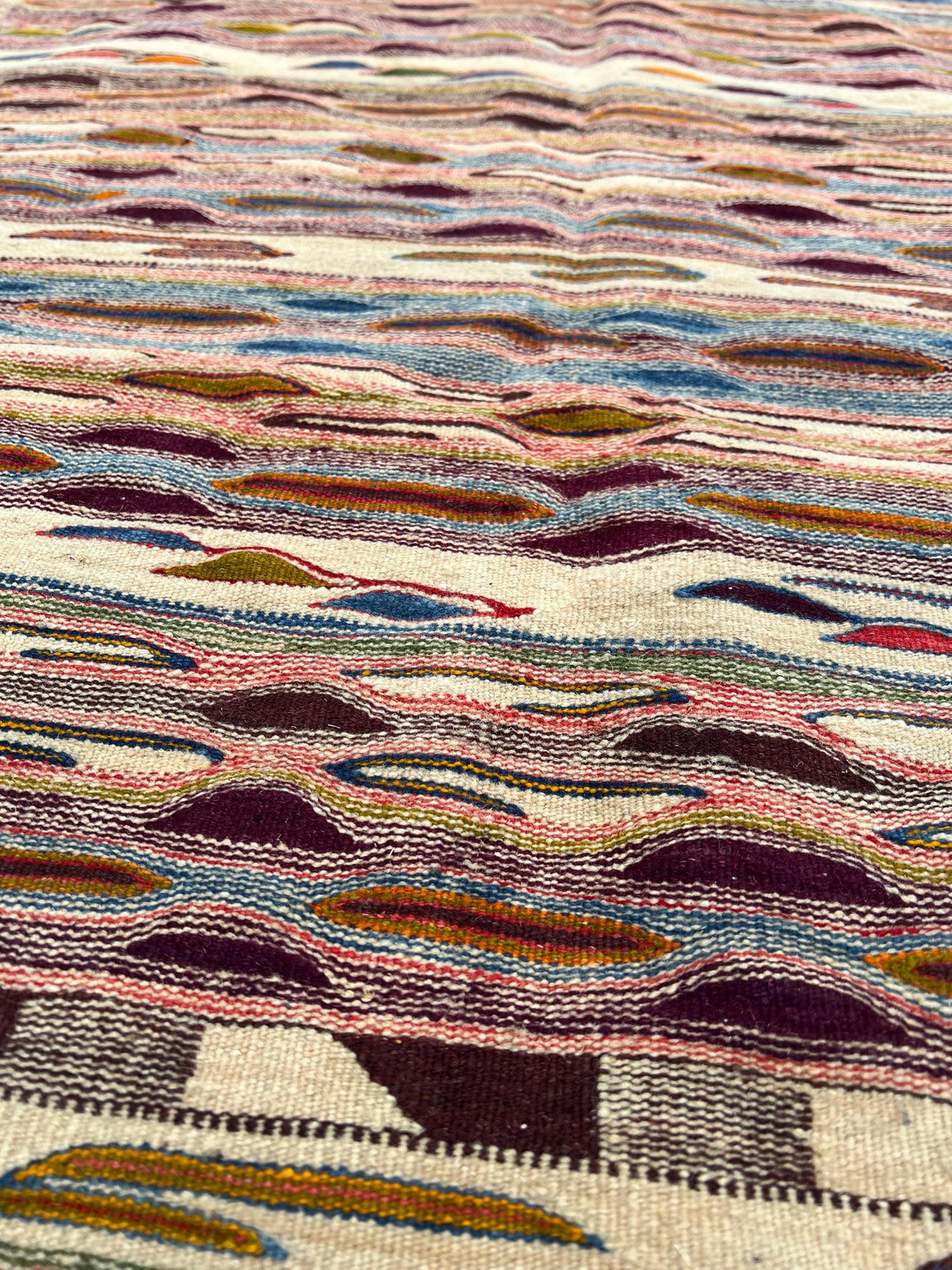 Vintage Berber carpet low pile moroccan  handwoven patchwork rug