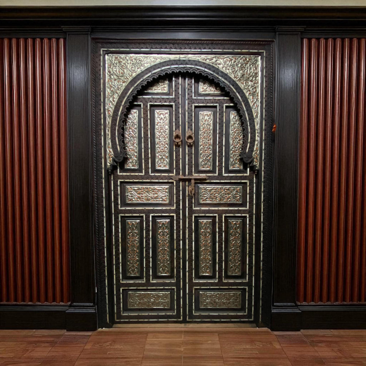 Vintage Middle Eastern Door: Camel Bone & Silver Inlaid Cedar, Palace Style