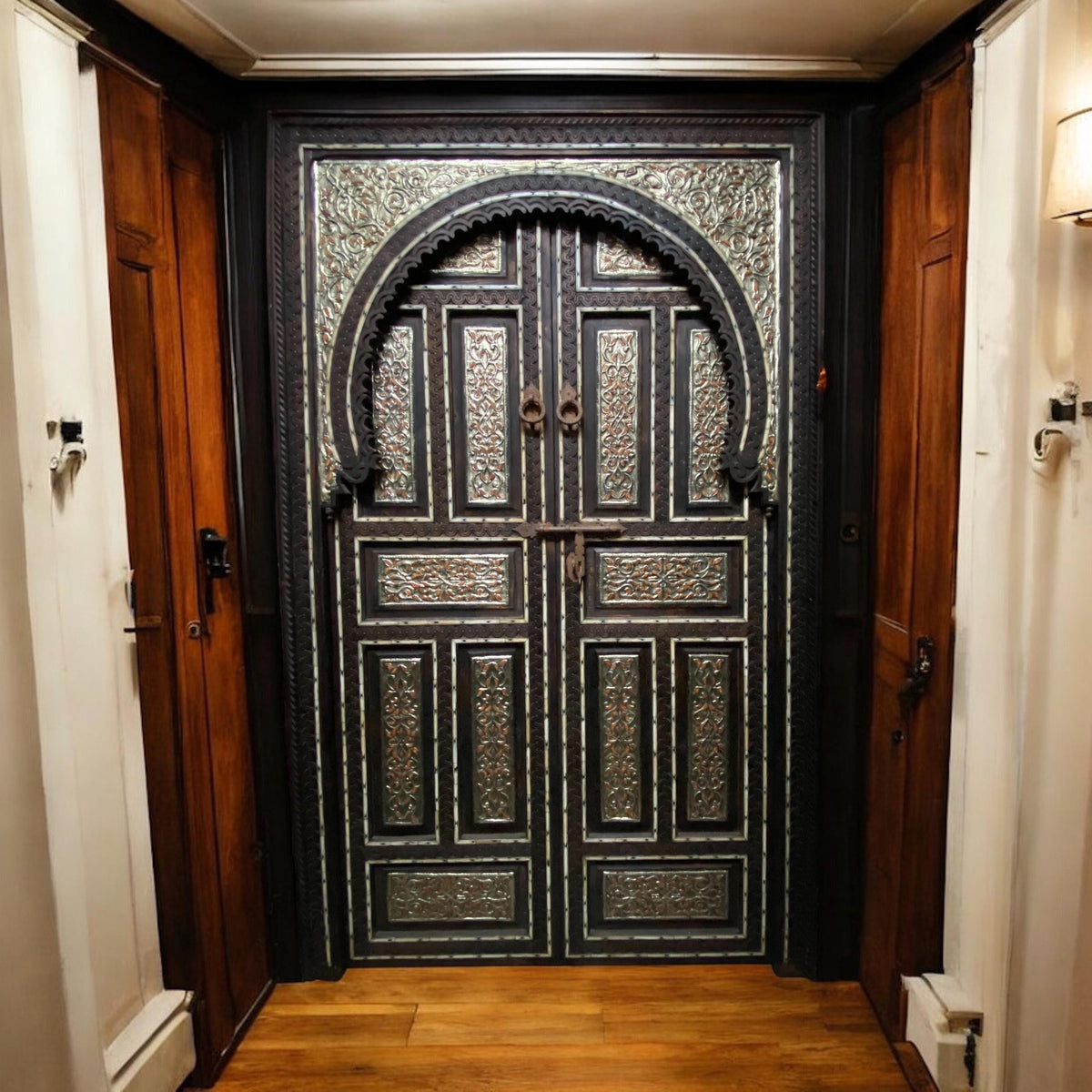 Vintage Middle Eastern Door: Camel Bone & Silver Inlaid Cedar, Palace Style
