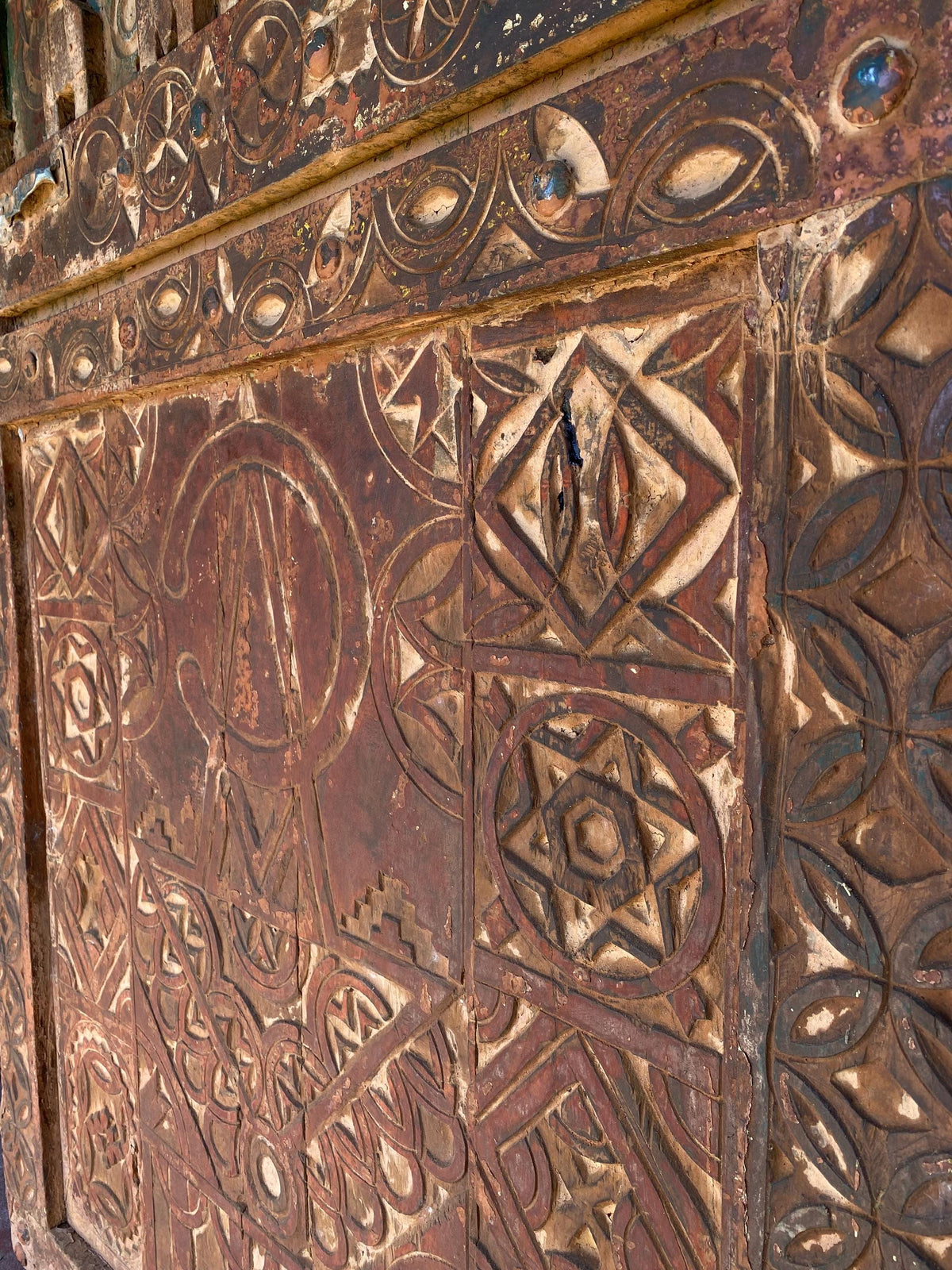 Antique Moroccan Jewish Carved Door, One of a Kind