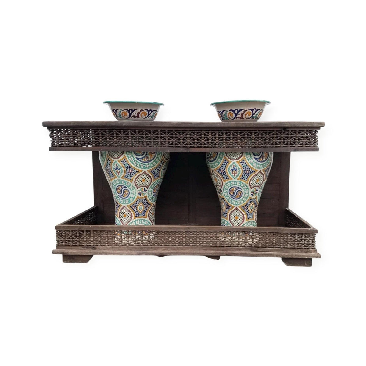 Unique moroccan bathroom sink vanity with two pottery sinks clay vessels