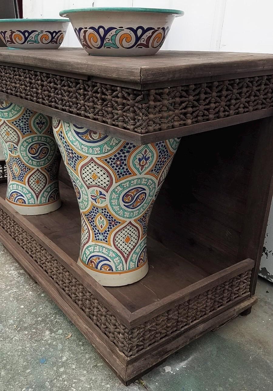 Unique moroccan bathroom sink vanity with two pottery sinks clay vessels