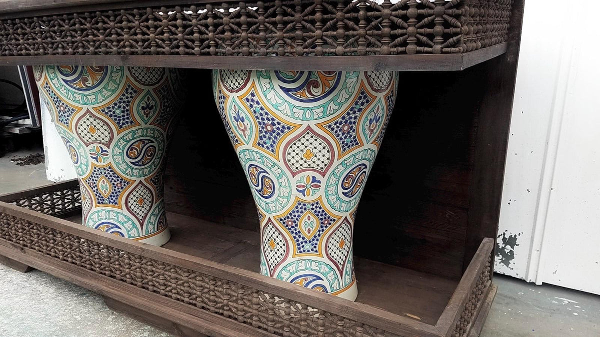 Unique moroccan bathroom sink vanity with two pottery sinks clay vessels