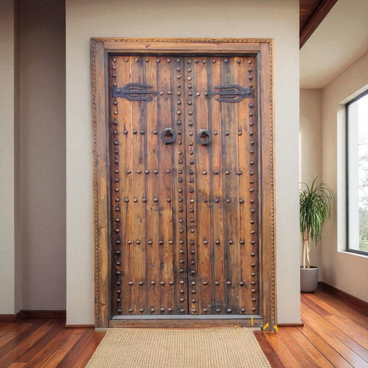 Vintage Handmade Moroccan Cedar Door, Moorish Metal Knocker