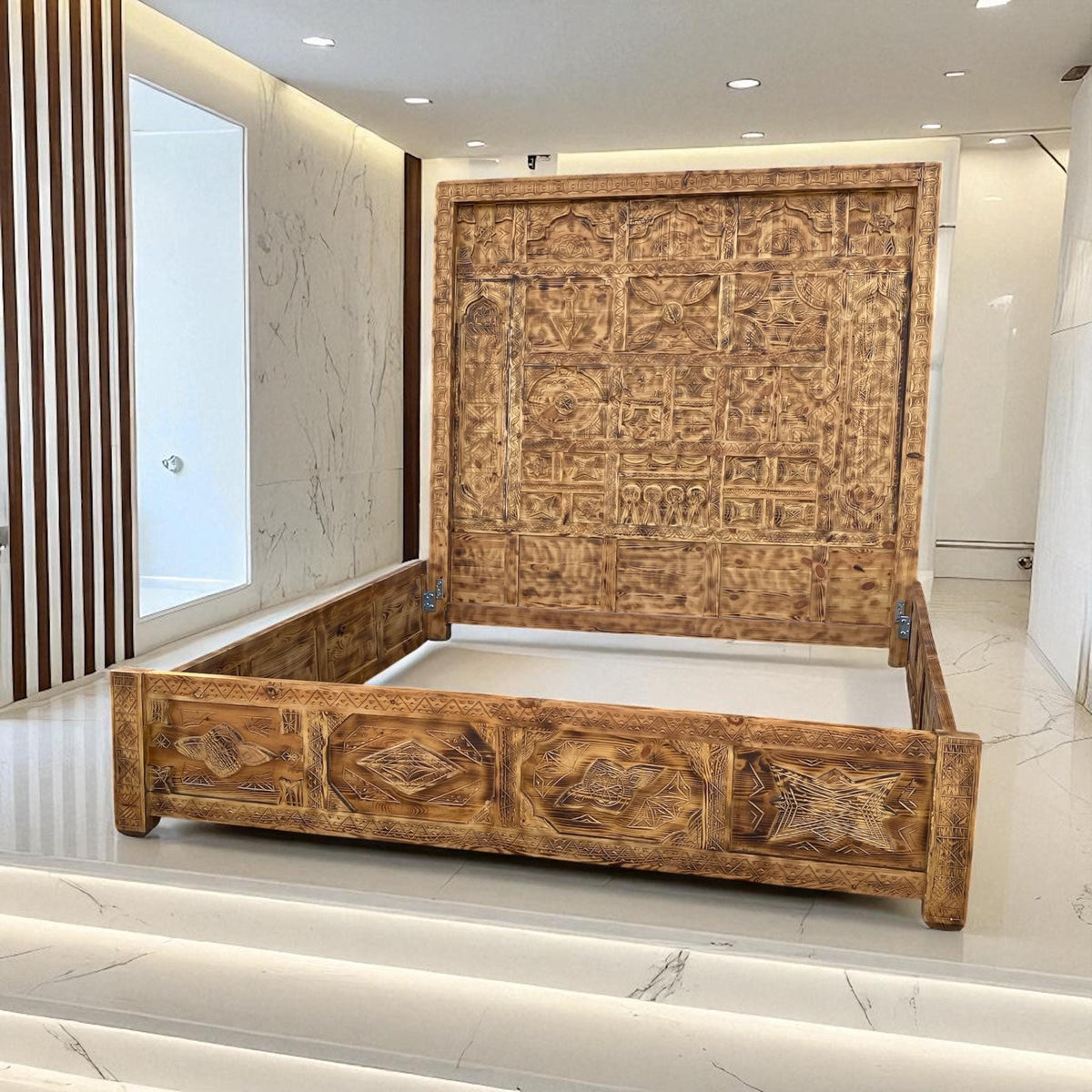 Vintage Hand Carved Touareg Bed: Moroccan Berber Nomad Furniture