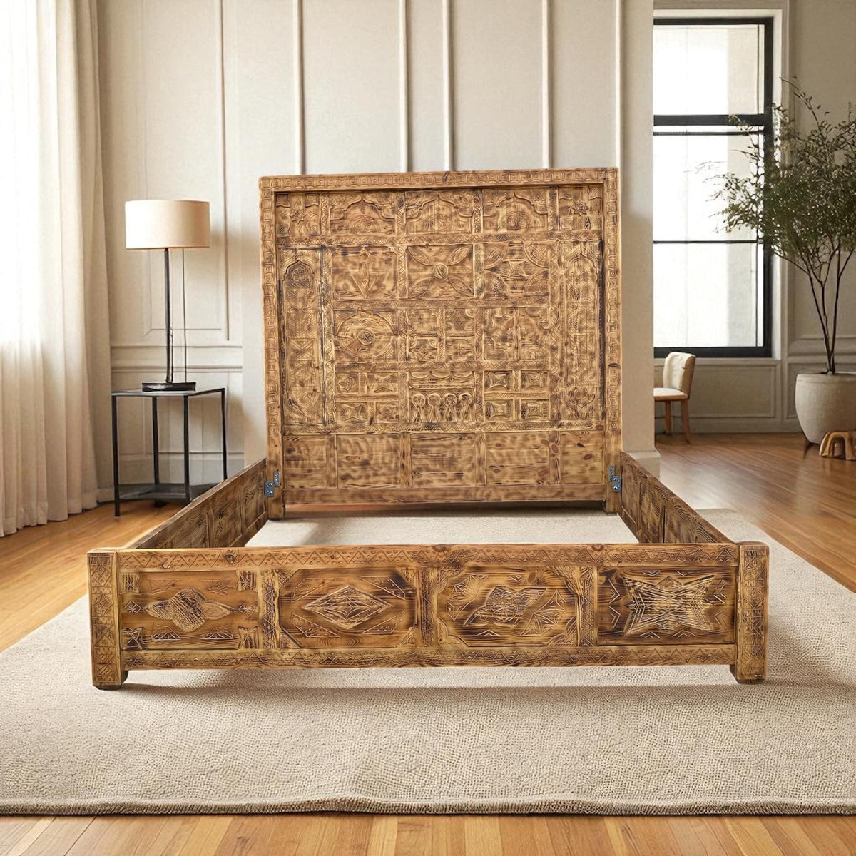 Vintage Hand Carved Touareg Bed: Moroccan Berber Nomad Furniture