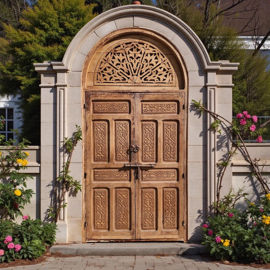 Antique Moorish Carved Door: Moroccan Riad, Handmade Double Door Panel
