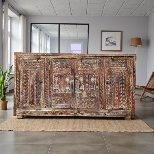 Vintage Carved Wood Moroccan Buffet, Ethnic Tribal Decor