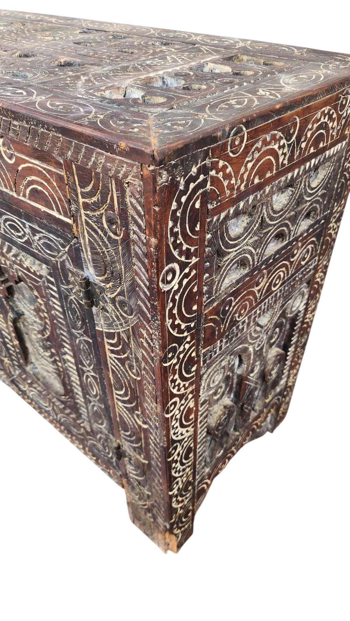 Vintage Moroccan Carved Wooden Cabinet: Ethnic Tribal Furniture