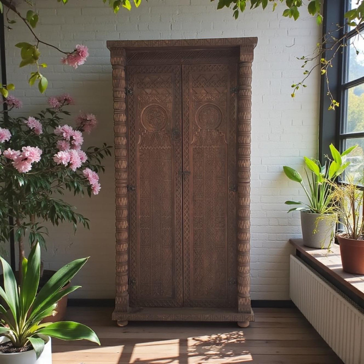 Palace Vintage moroccan berber wooden carved Armoire  39 x 78
