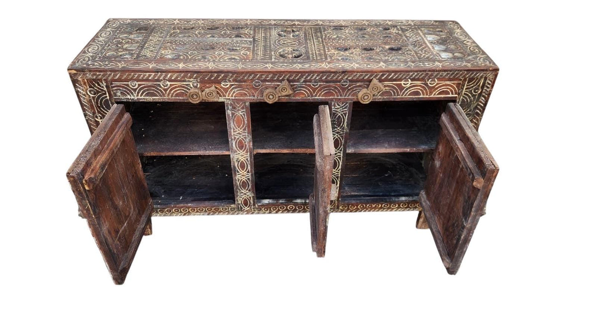 Vintage Moroccan Carved Wooden Cabinet: Ethnic Tribal Furniture