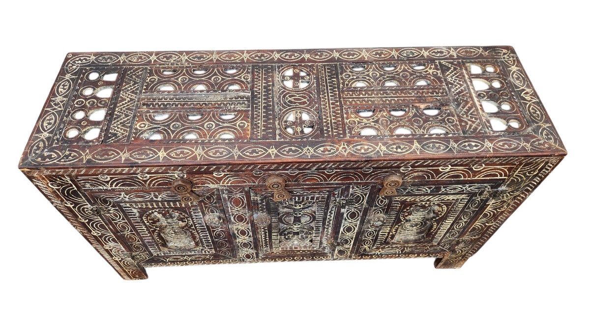 Vintage Moroccan Carved Wooden Cabinet: Ethnic Tribal Furniture