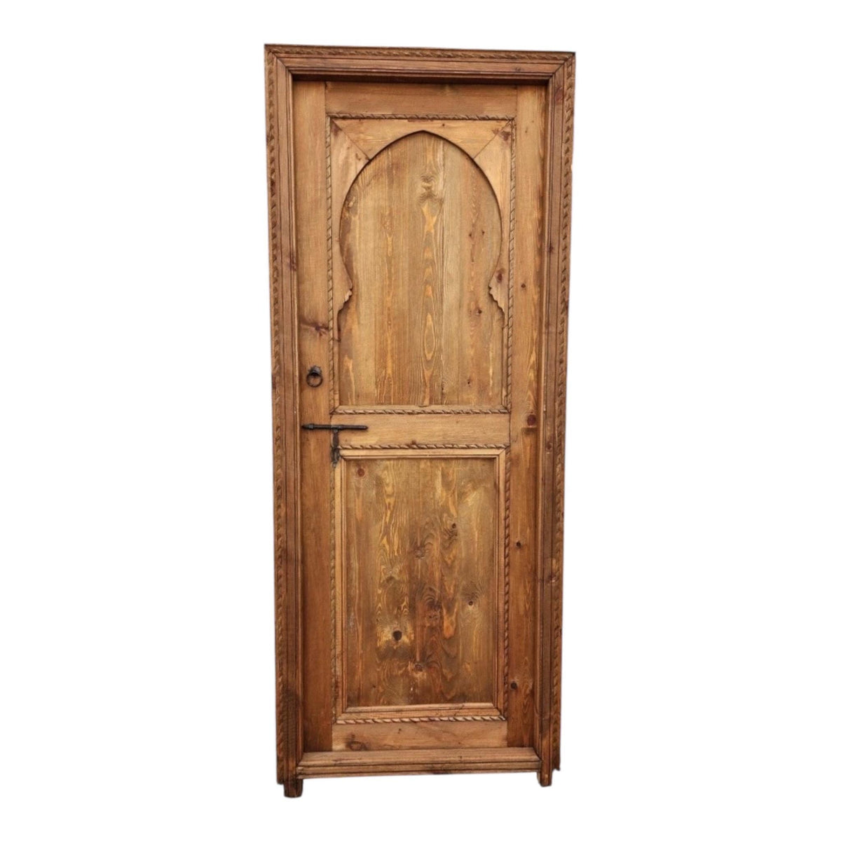 Handmade Moroccan Cedar Riad Door: Arched Architectural Interior Piece