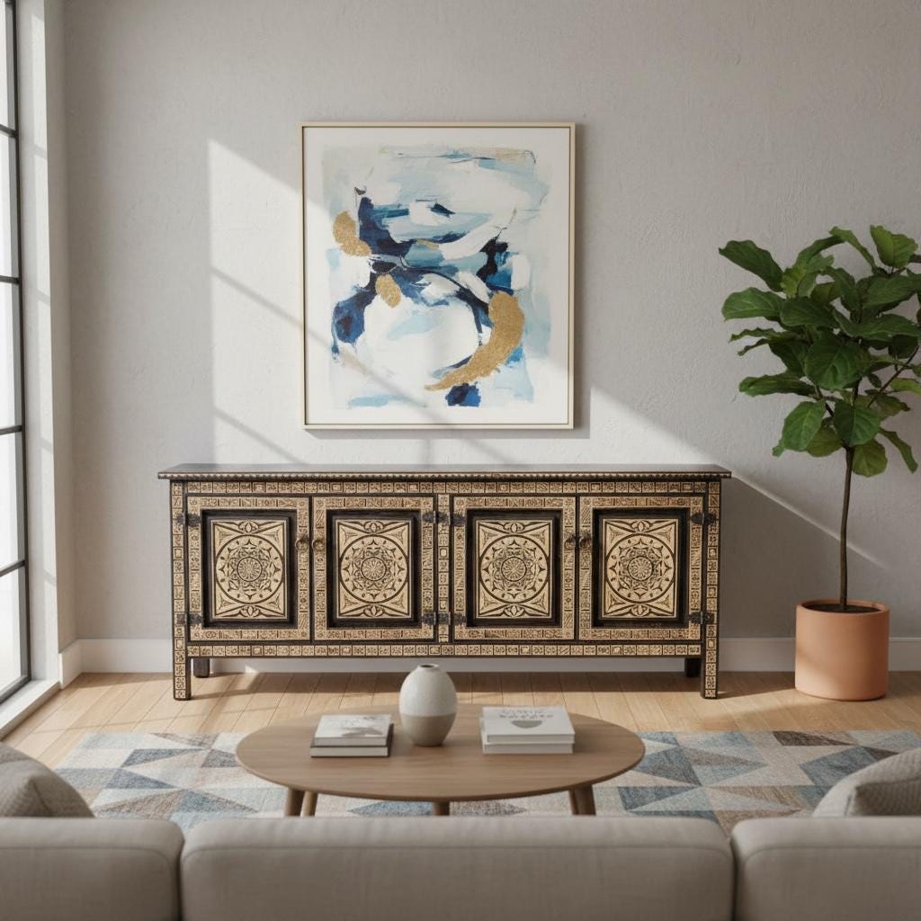 Carved Moroccan Cabinet, Ethnic African tv cabinet