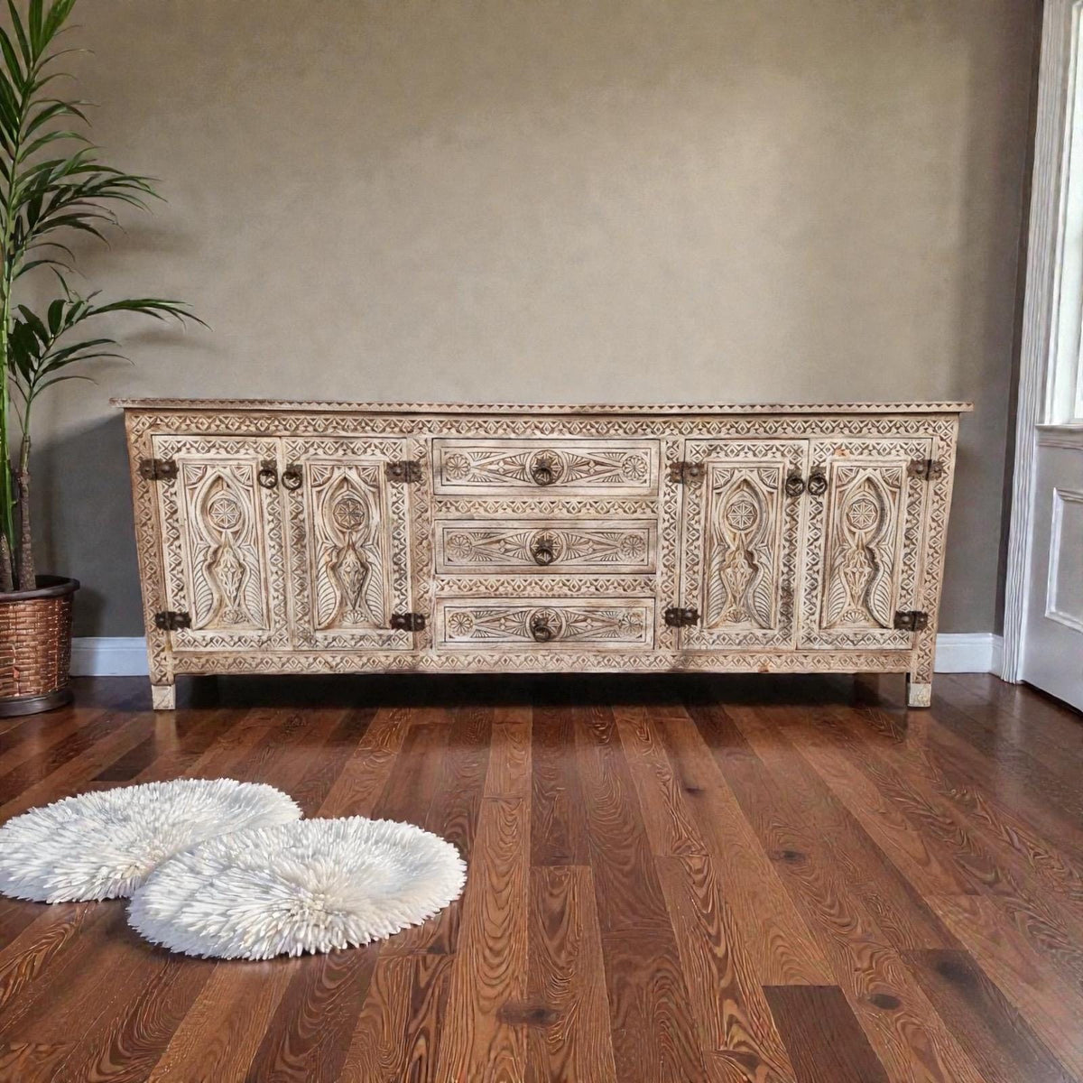 Unique Handmade Moroccan cabinet, African Carved Wood Cabinet