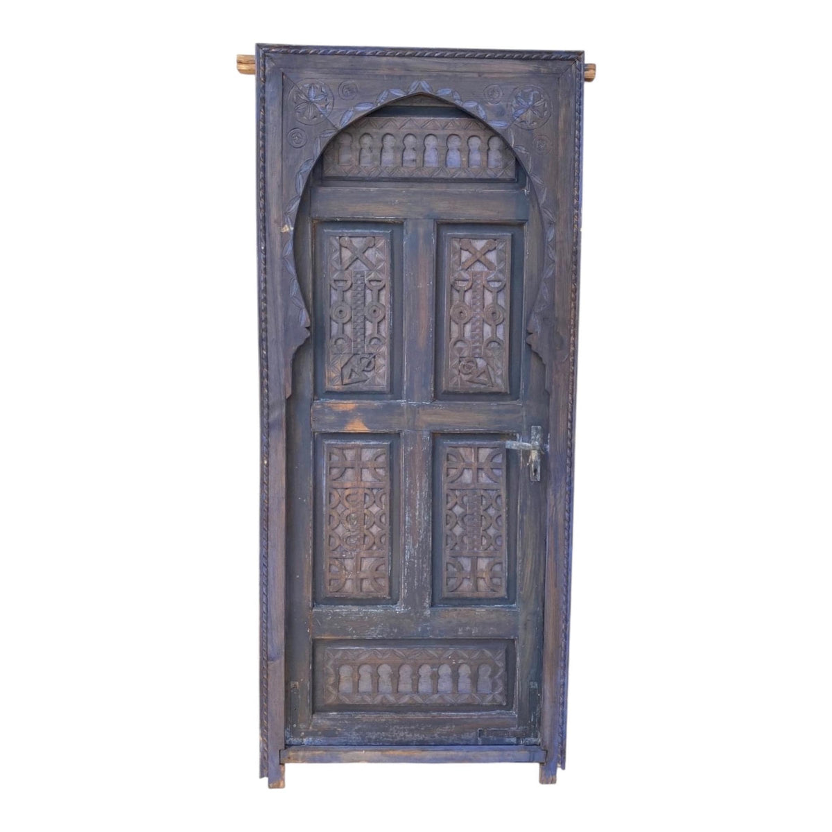 Hand Carved Berber Door: Vintage Moroccan Touareg Cedar Wood (76” x 34”)