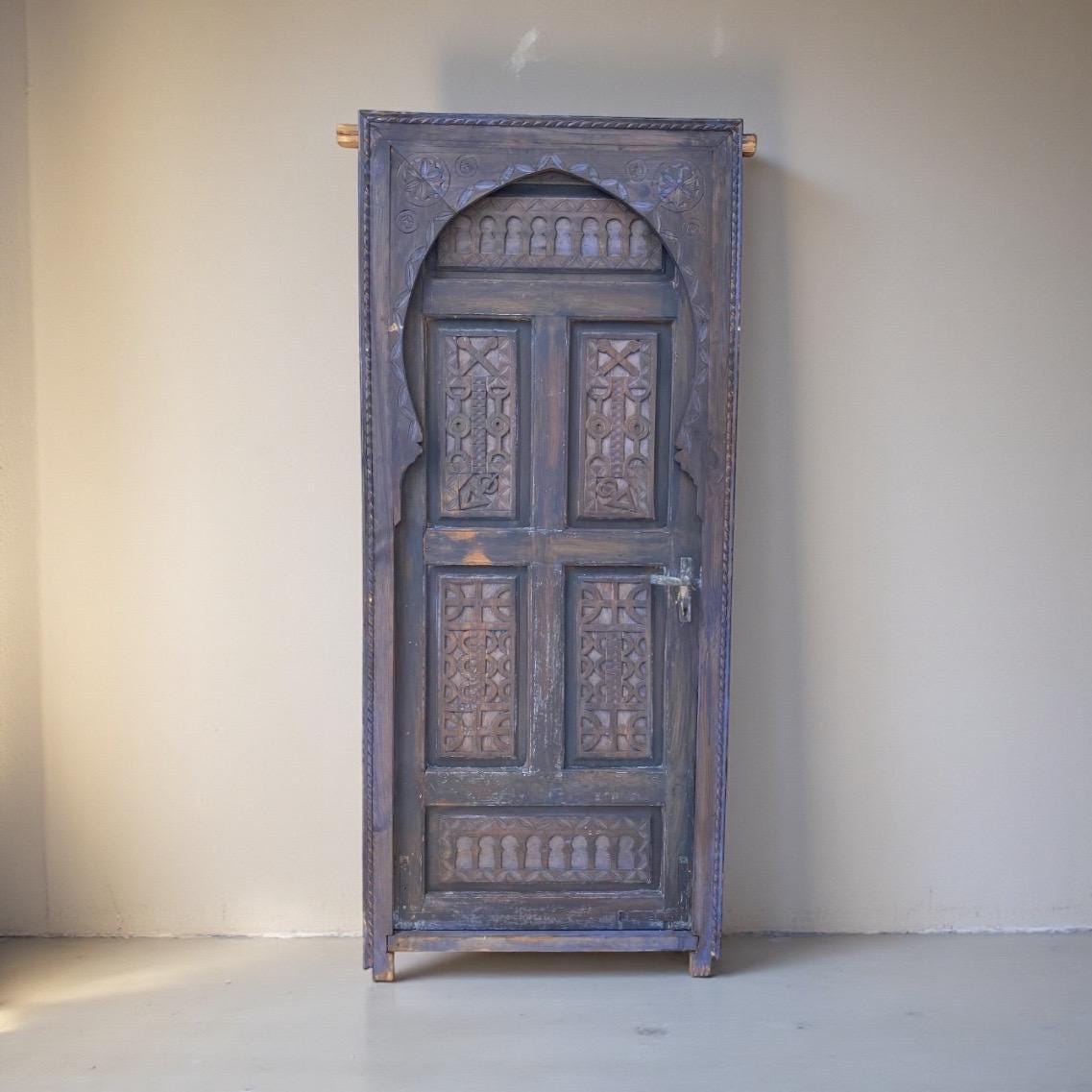 Hand Carved Berber Door: Vintage Moroccan Touareg Cedar Wood (76” x 34”)