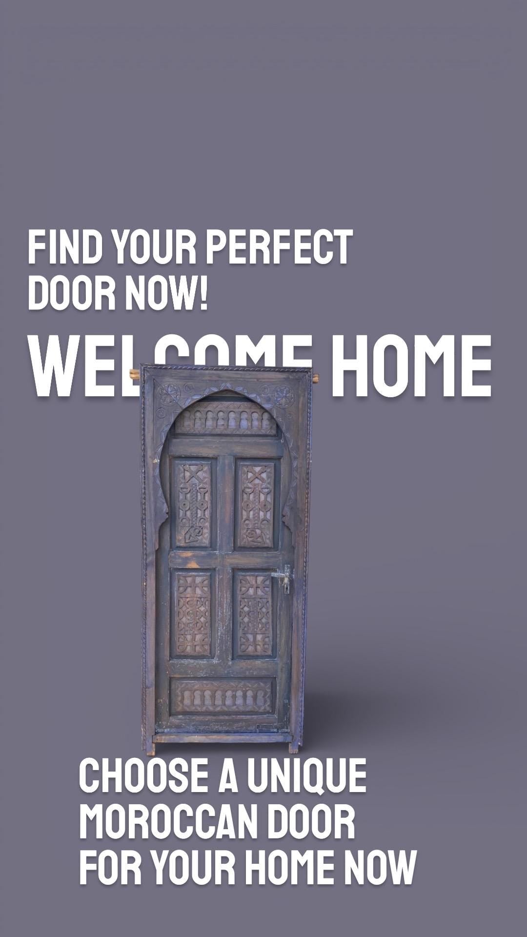 Hand Carved Berber Door: Vintage Moroccan Touareg Cedar Wood (76” x 34”)