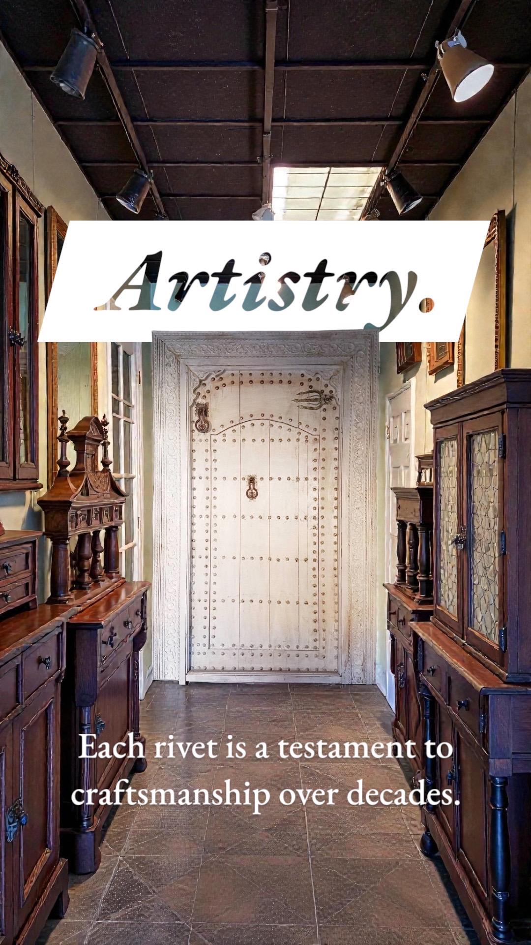 Hand Carved Moroccan Cedar Double Door, Metal Accents (84" x 57")
