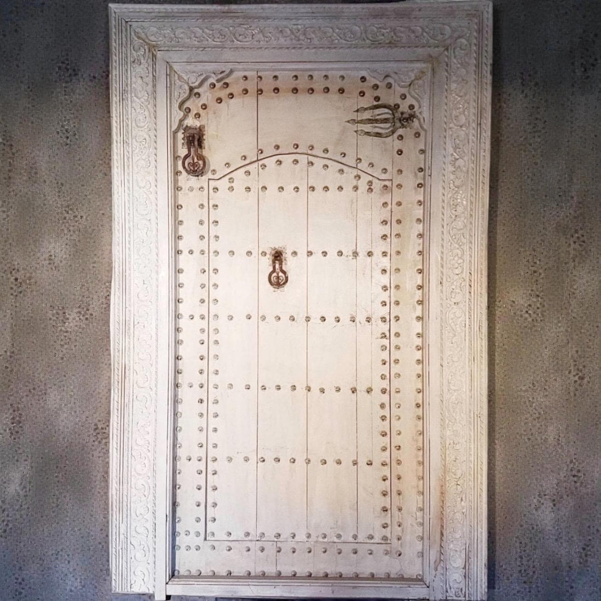 Hand Carved Moroccan Cedar Double Door, Metal Accents (84" x 57")