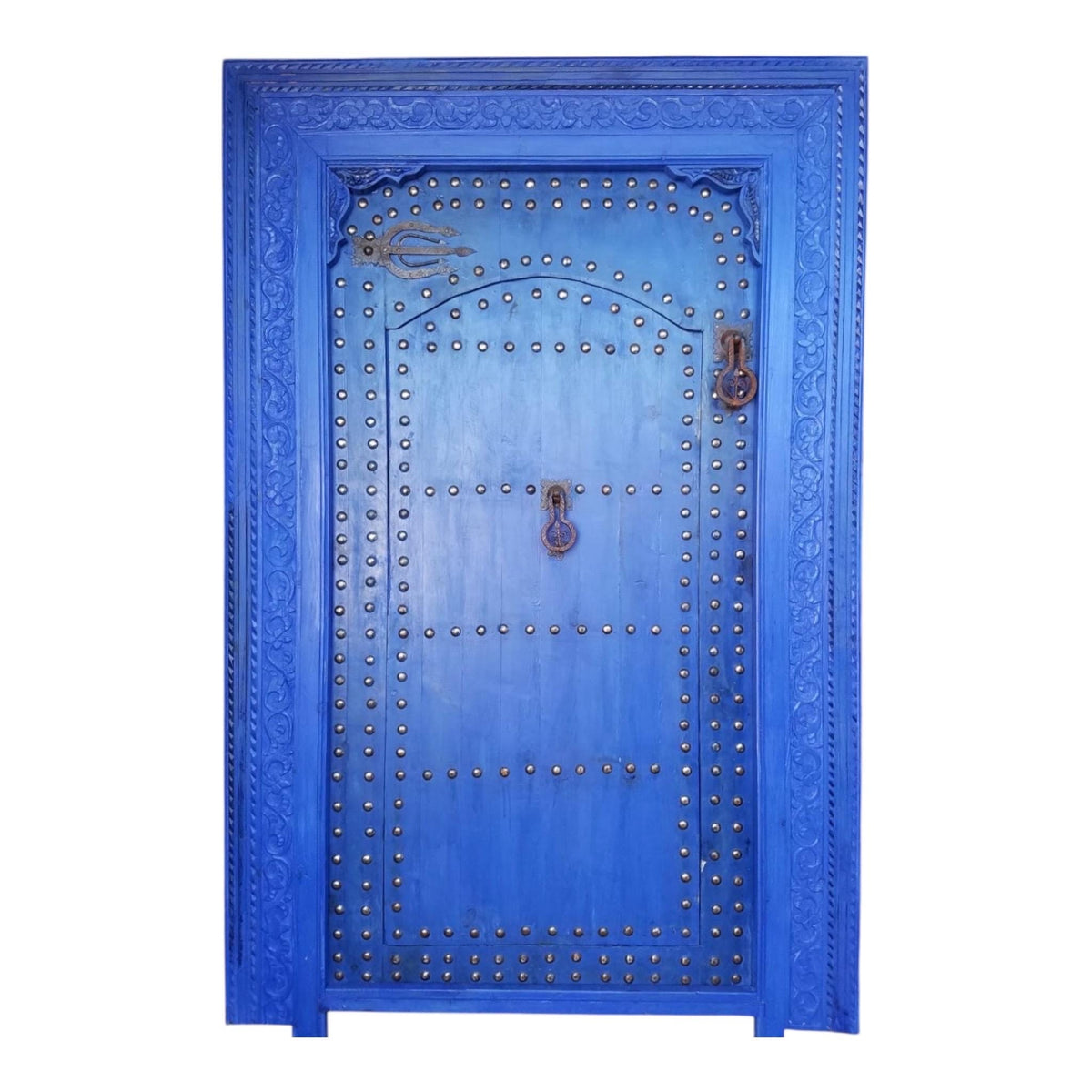 Hand Carved Moroccan Cedar Door, Blue Palace Gate (84x57)