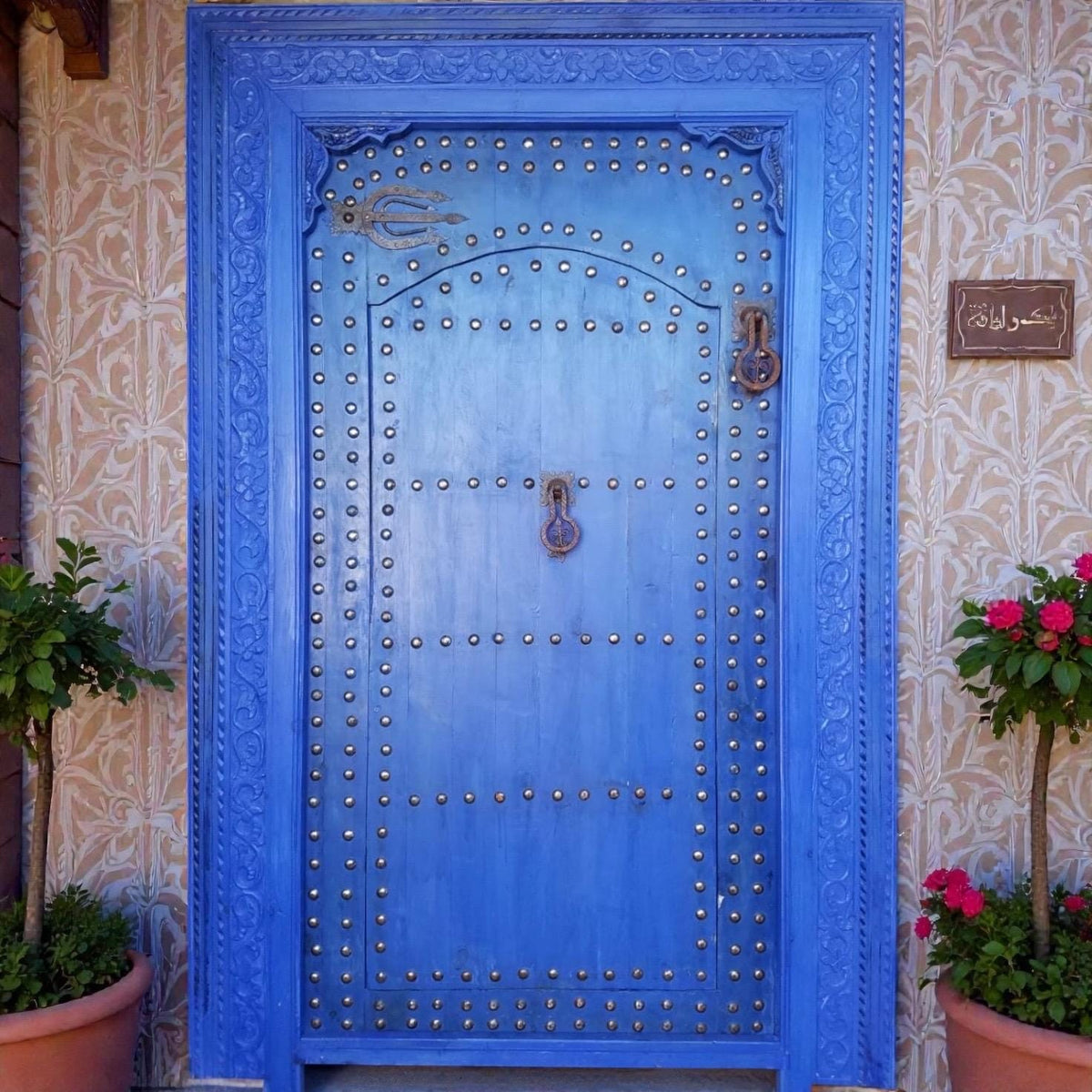 Hand Carved Moroccan Cedar Door, Blue Palace Gate (84x57)