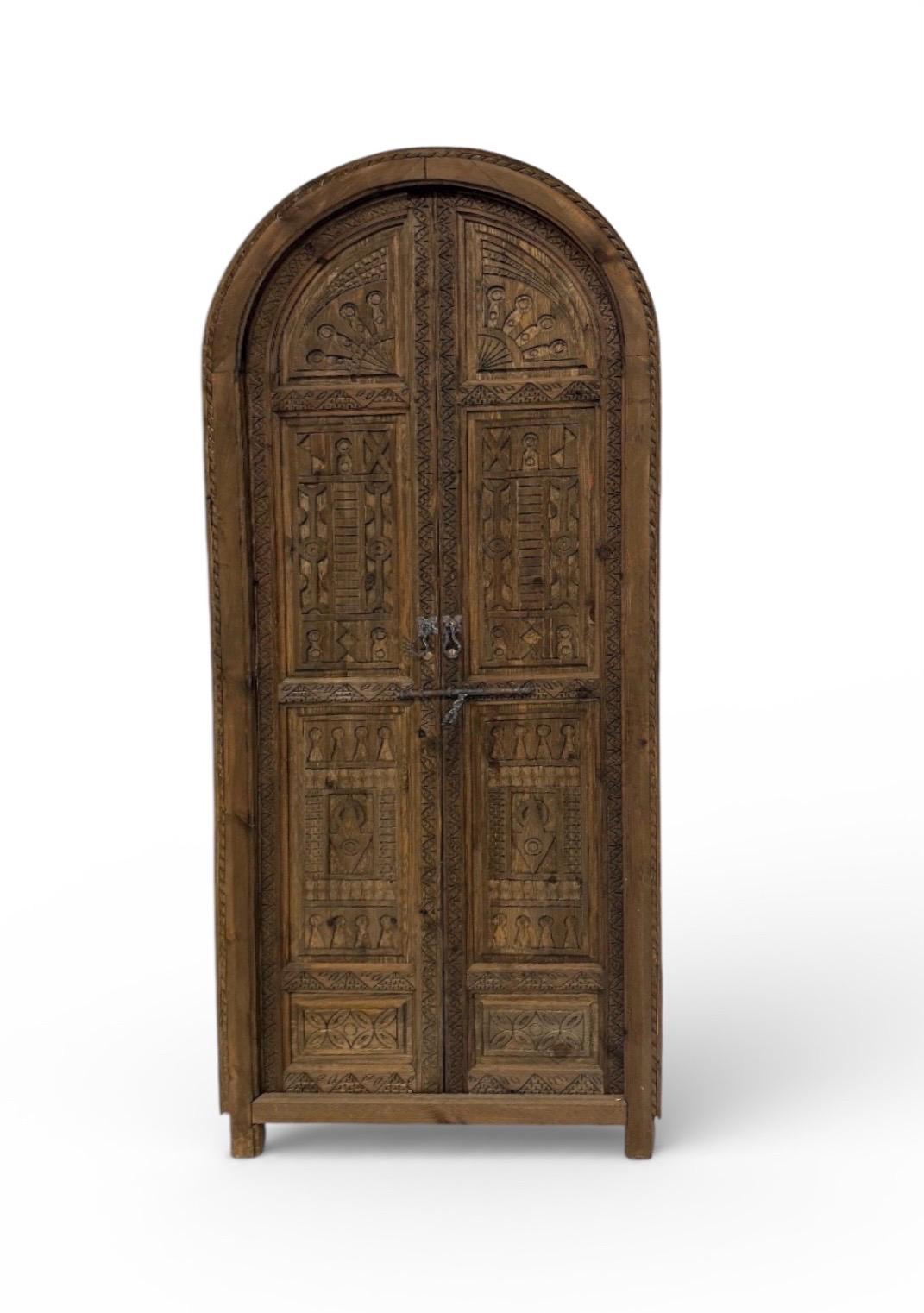Authentic Hand Carved Moroccan Door, Brown Moorish Riad Arch door (87x37)