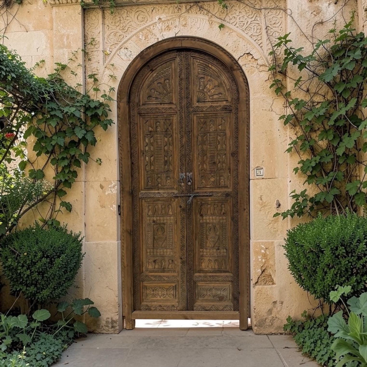Authentic Hand Carved Moroccan Door, Brown Moorish Riad Arch door (87x37)