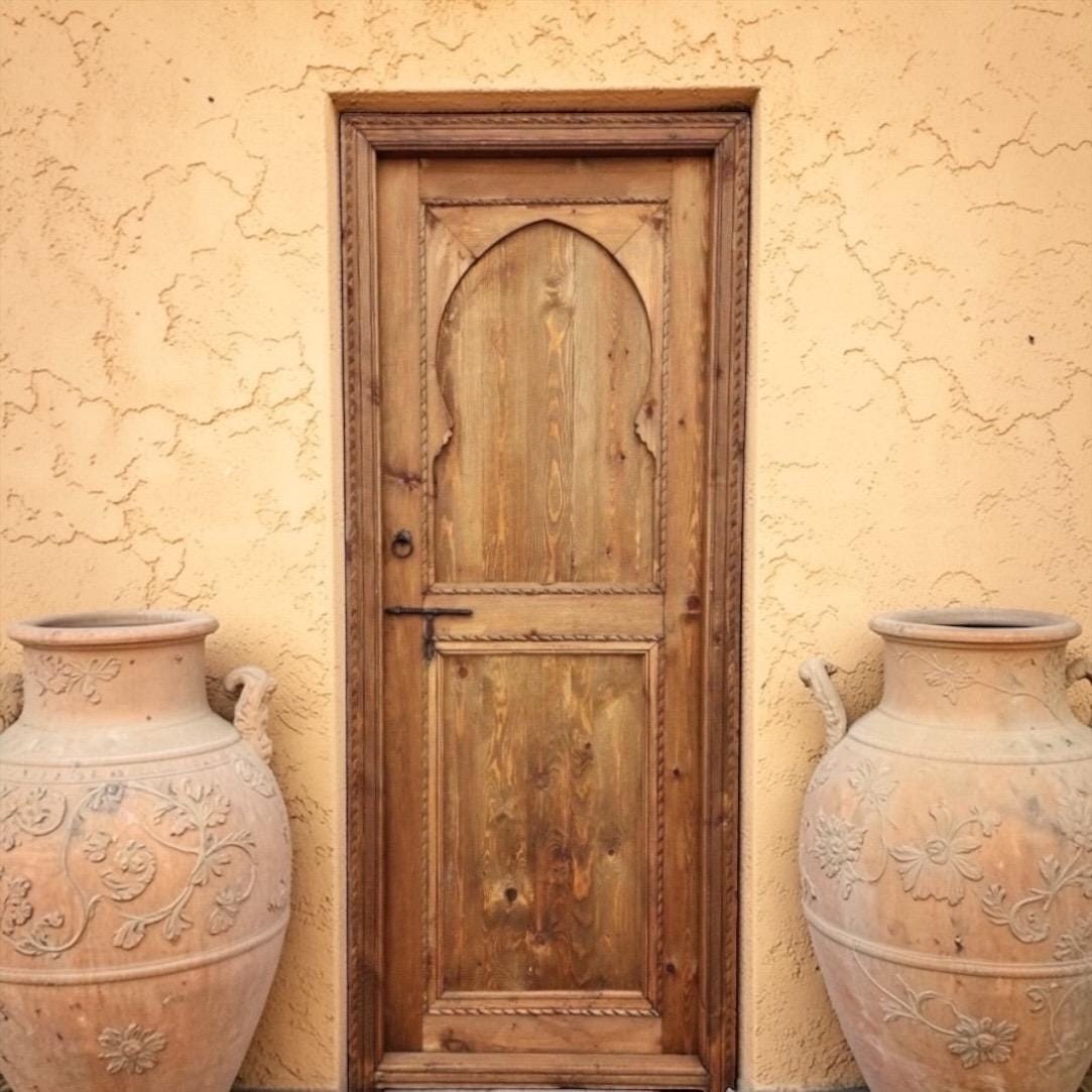 Handmade Moroccan Cedar Riad Door: Arched Architectural Interior Piece