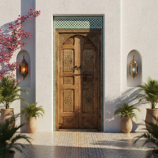 Hand Carved Moroccan Door Panels, Vintage Andalusian Moorish Style