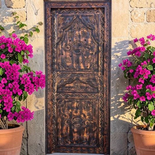 Vintage Carved Cedar Window Panels: Berber African Decor