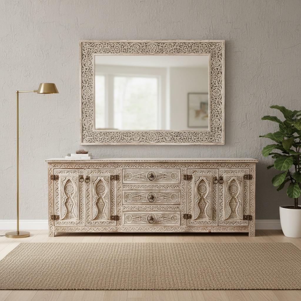 Unique Handmade Moroccan cabinet, African Carved Wood Cabinet