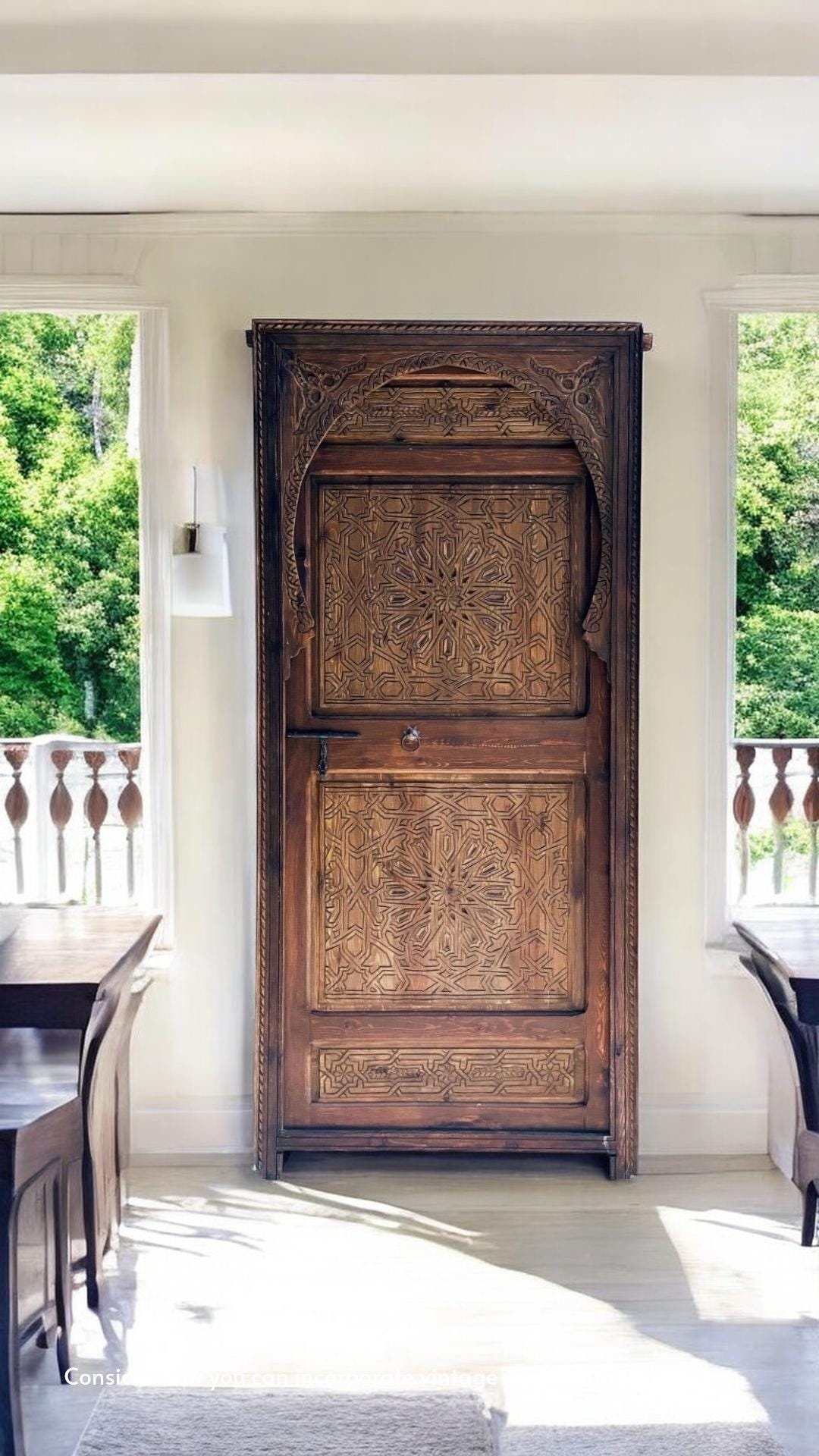 Hand Carved Cedar Moroccan Door, Moorish Palace Style (80x37)