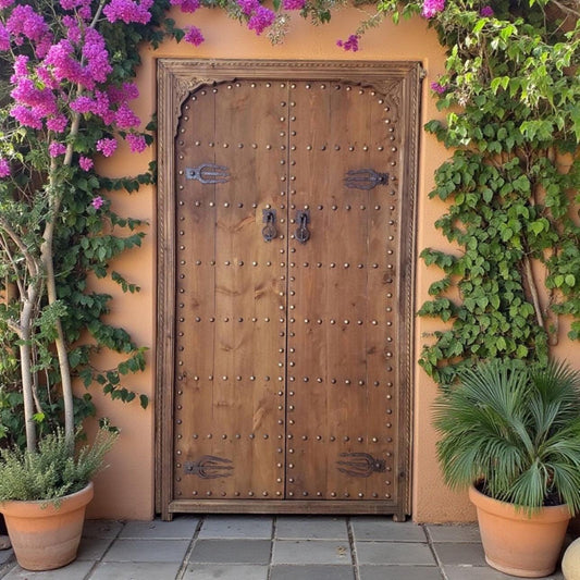 Handmade Moorish Cedar Double Door, Vintage Moroccan Architectural Piece (85x48)