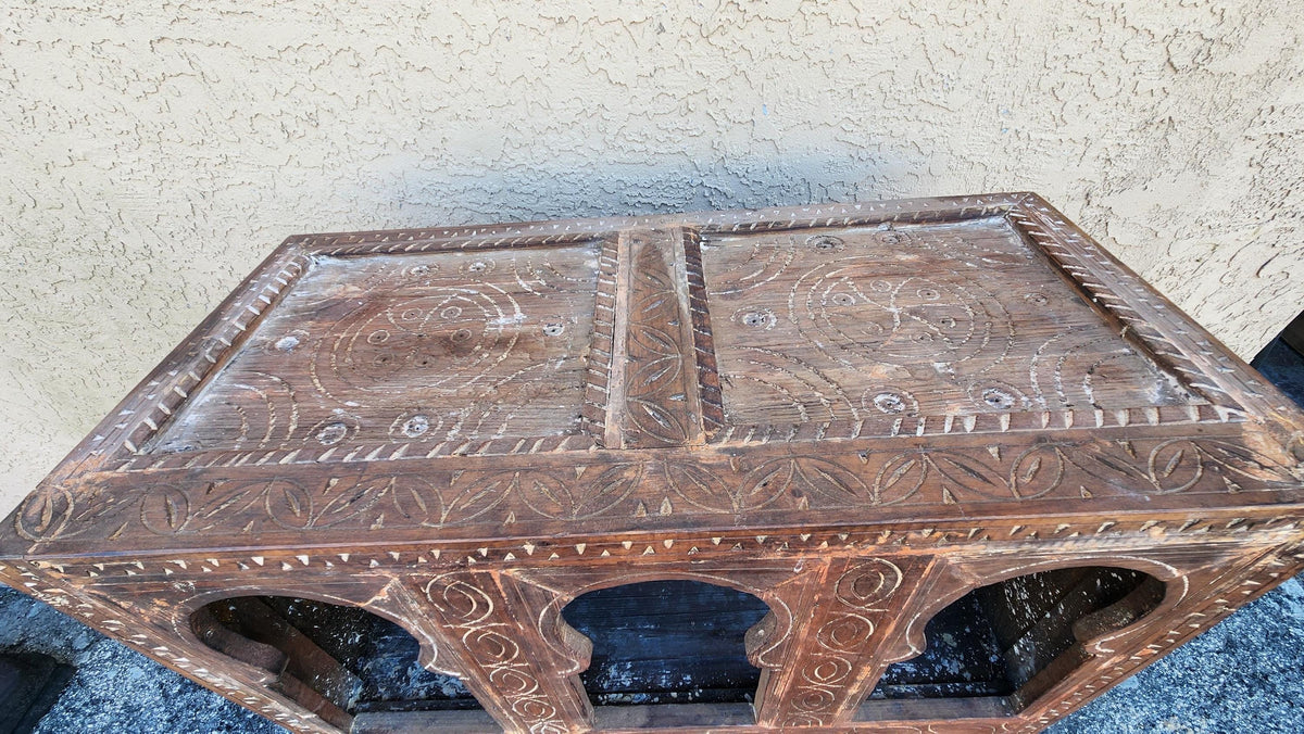Handmade Moroccan Armoire: Carved Wooden Cabinet, Tribal Ethnic Design, Solid Wood Furniture