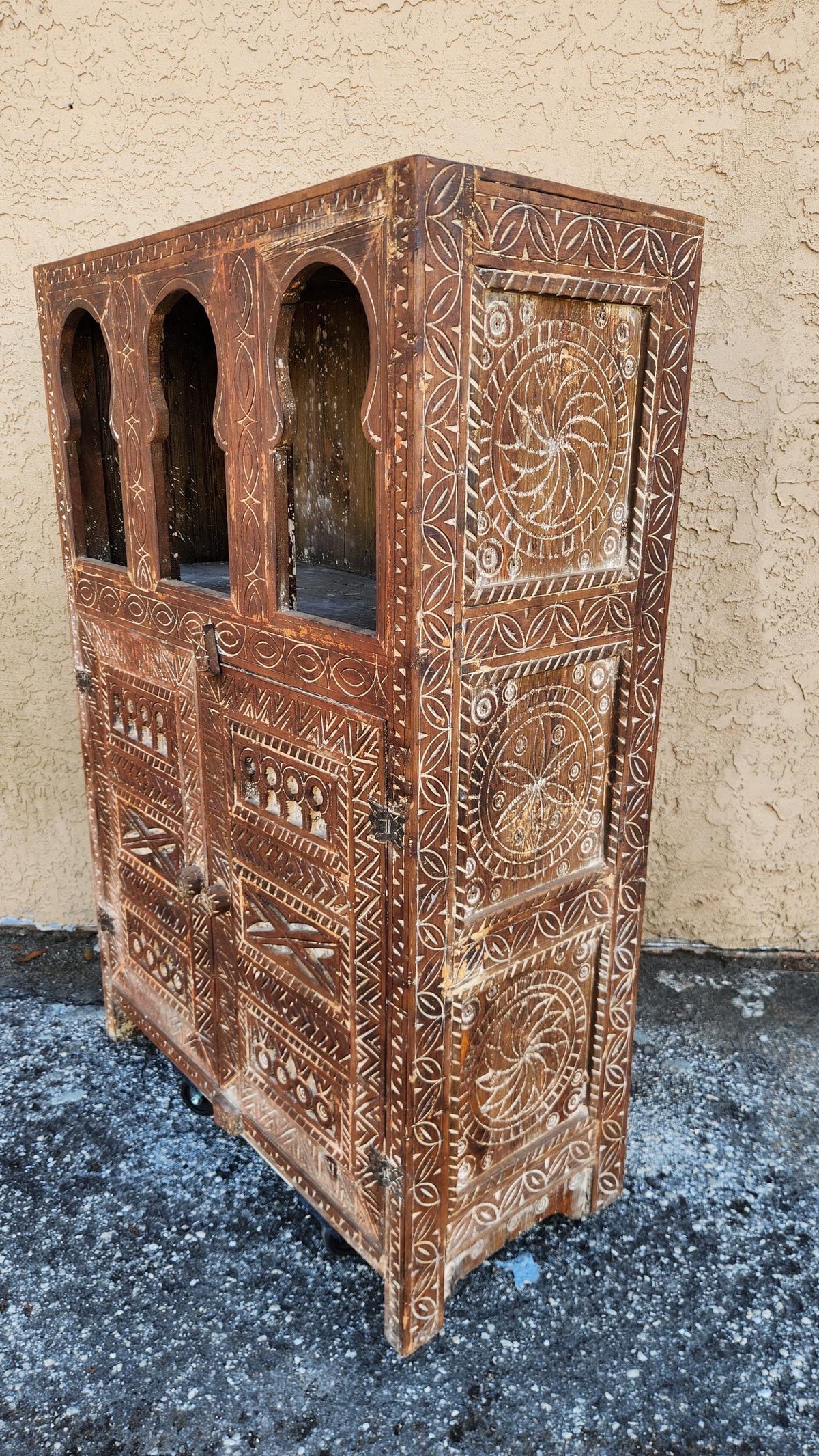 Handmade Moroccan Armoire: Carved Wooden Cabinet, Tribal Ethnic Design, Solid Wood Furniture