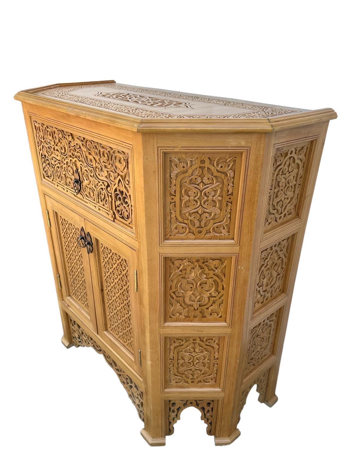 Exquisite Moorish Cabinet, Carved Moroccan Dresser