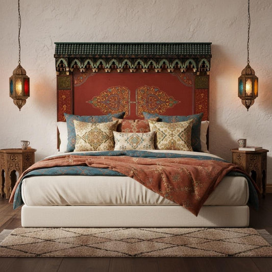 Vintage Hand-Painted Moroccan Headboard, Moorish Decor (73.5x69)