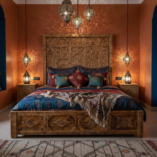 Vintage Hand Carved Touareg Bed: Moroccan Berber Nomad Furniture