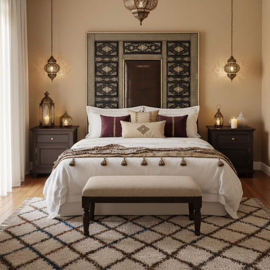 Handmade Leather Moroccan Bed with Silver Metal Artwork