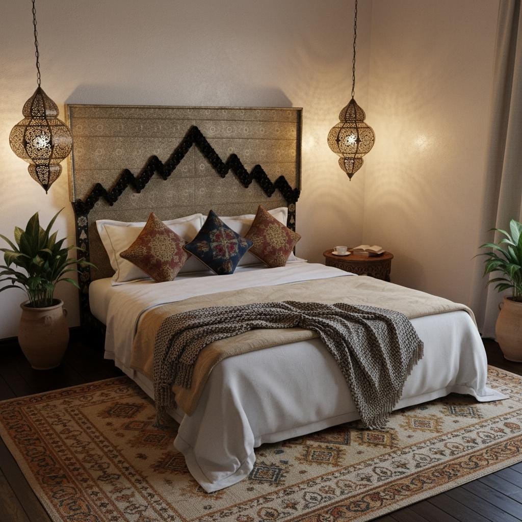 Handmade Moroccan Silver Metal Headboard Bed