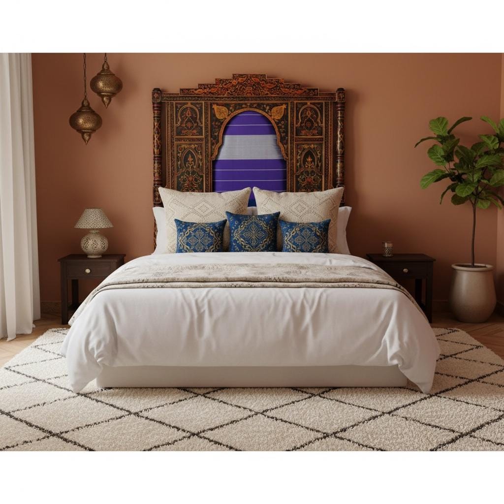 Hand-Painted Moroccan Headboard Bed | Bed Upholstered with sabra fabric