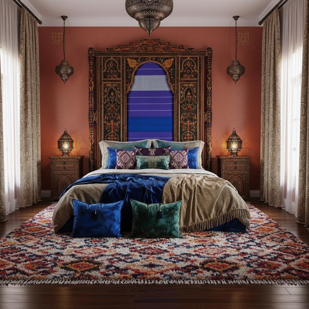 Hand-Painted Moroccan Headboard Bed | Bed Upholstered with sabra fabric