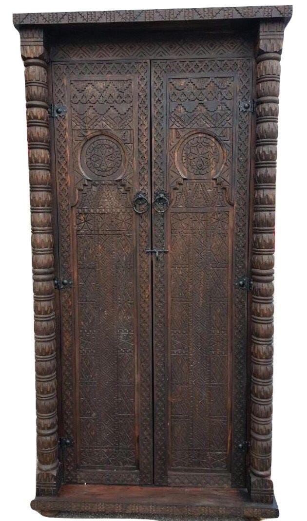 Palace Vintage moroccan berber wooden carved Armoire  39 x 78
