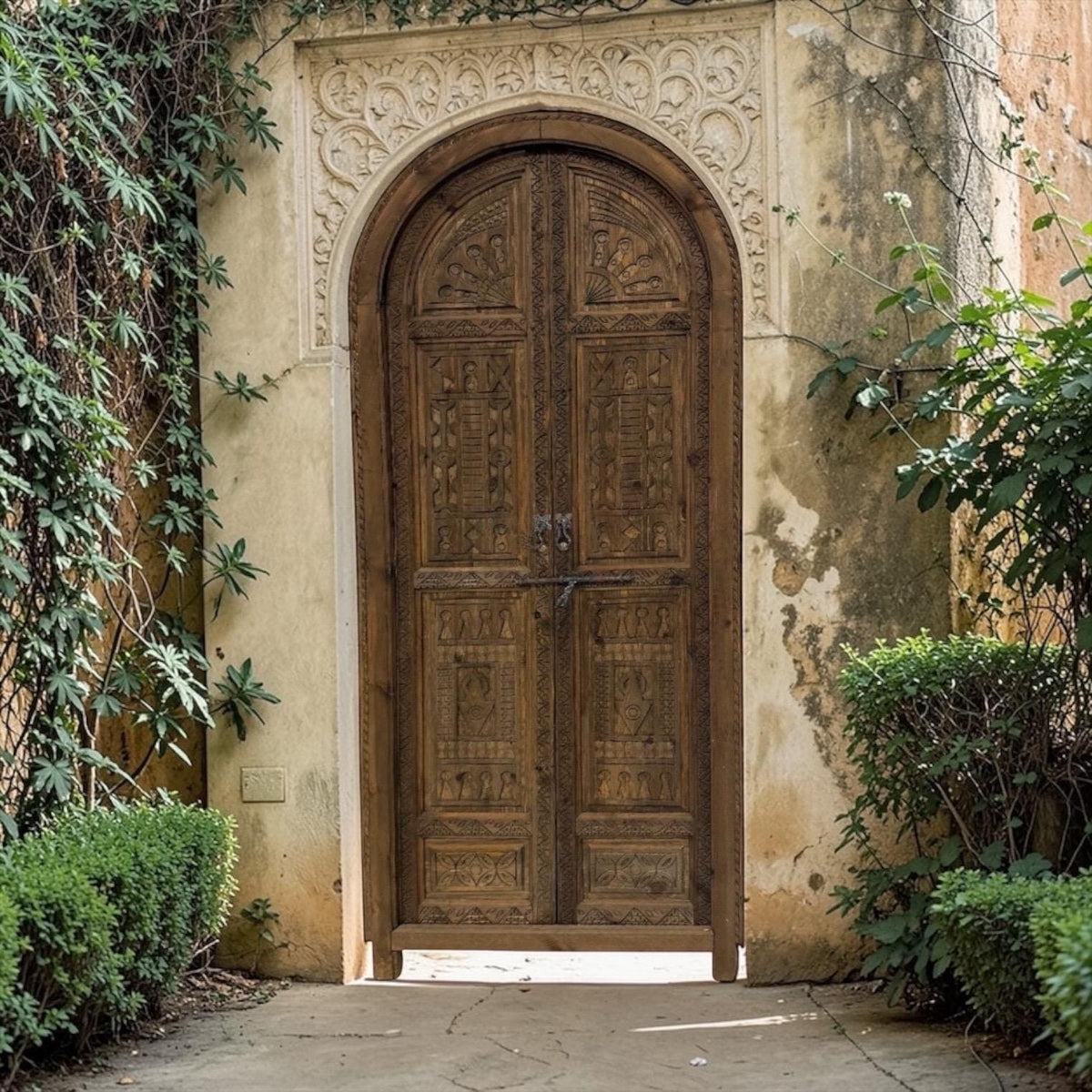 Authentic Hand Carved Moroccan Door, Brown Moorish Riad Arch door (87x37)