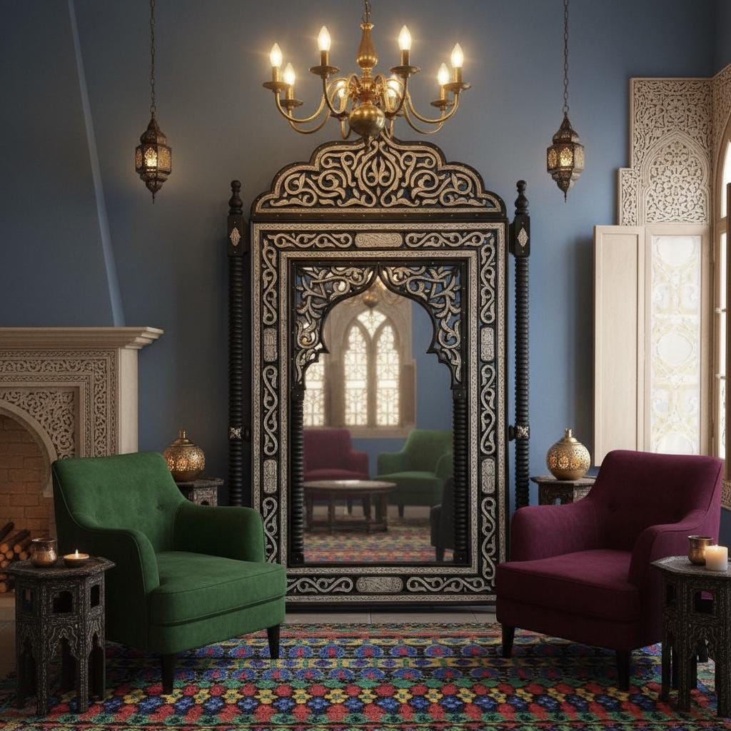 Handmade Moroccan Mirror: Inlay Camel Bone, Moorish Design (75.5x47")